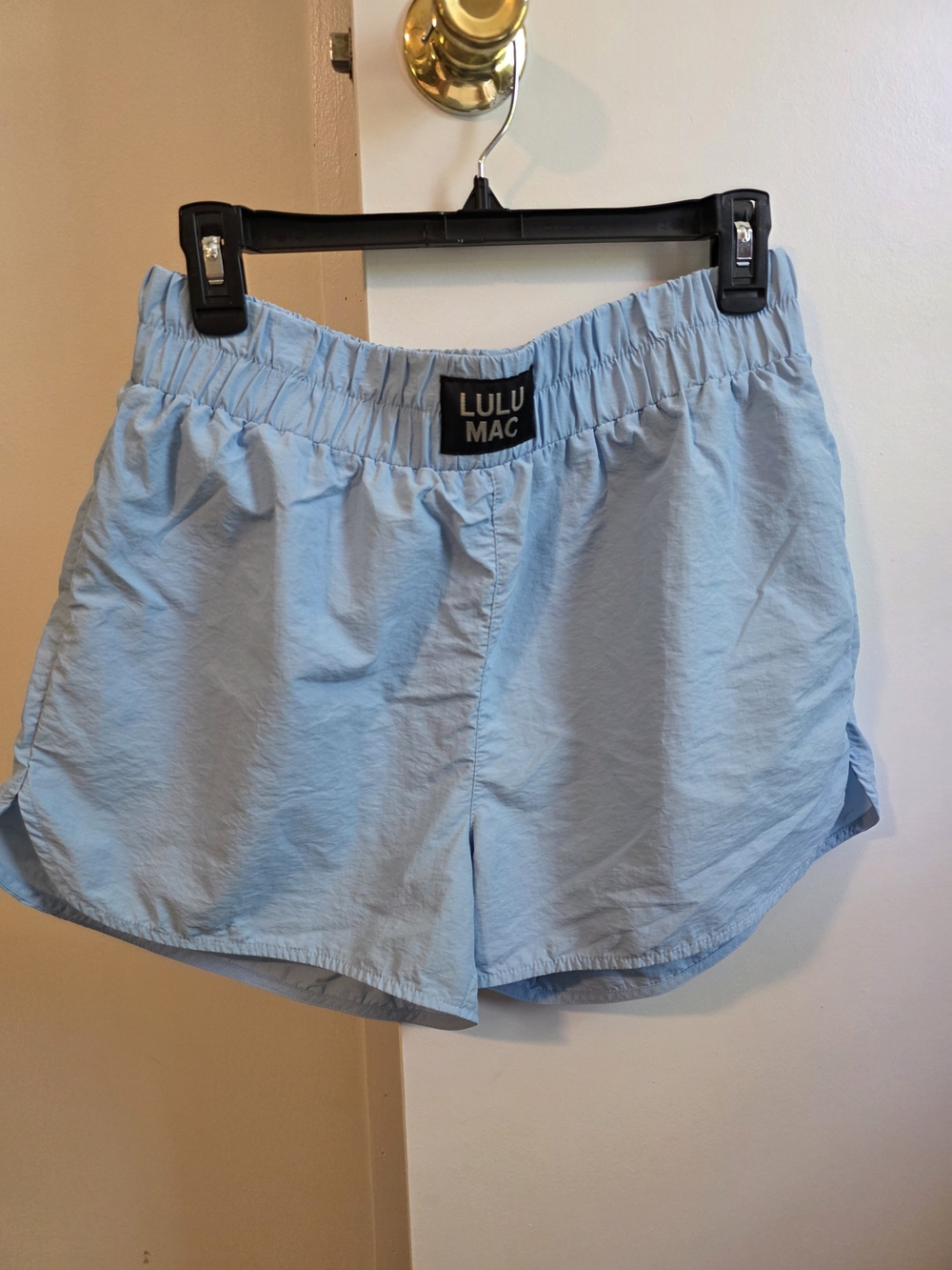 Lulu Mac Light Blue Women's Elastic Waist Shorts, Size Large